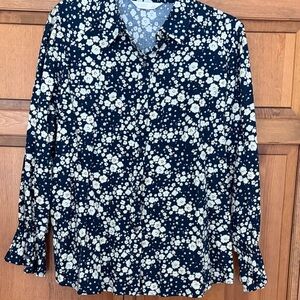 LC Lauren Conrad Navy Floral Button Down Shirt